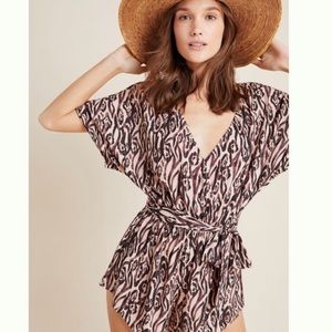 Anthropologie "Didi" Tan Leopard Animal Print Surplice Romper